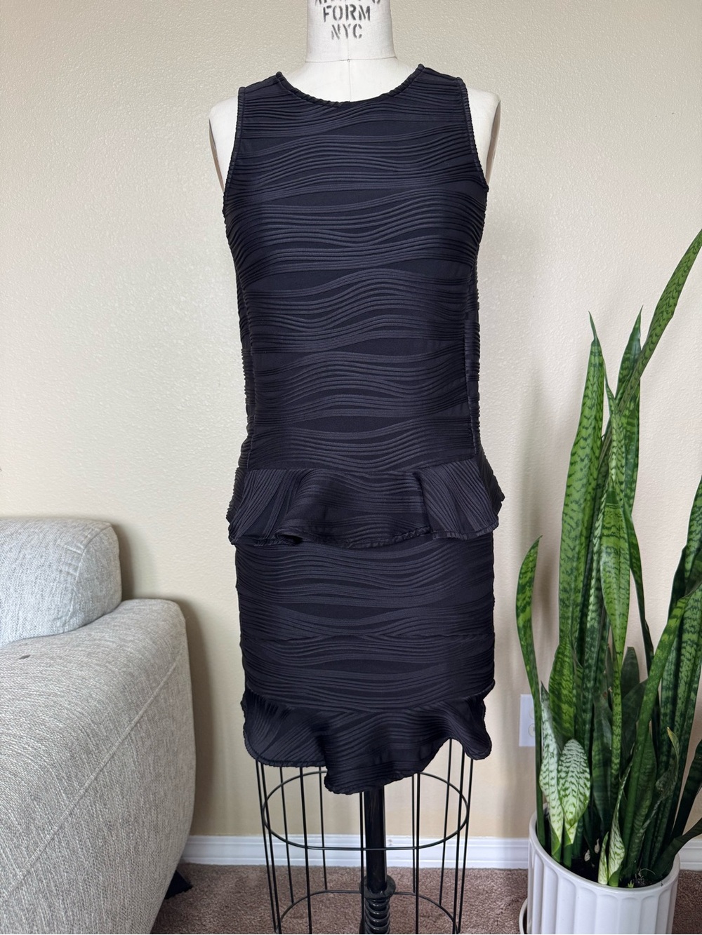 Opening Ceremony 2 Piece Set - Black Textured Sleeveless Top and Skirt